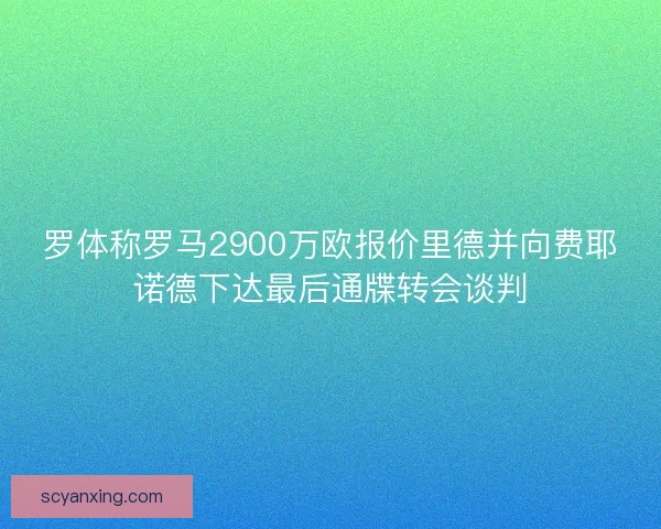 罗体称罗马2900万欧报价里德并向费耶诺德下达最后通牒转会谈判 罗体称罗马2900万欧报价里德并向费耶诺德下达最后通牒转会谈判
